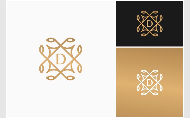 Bokstaven D lyxig dekoration logotyp