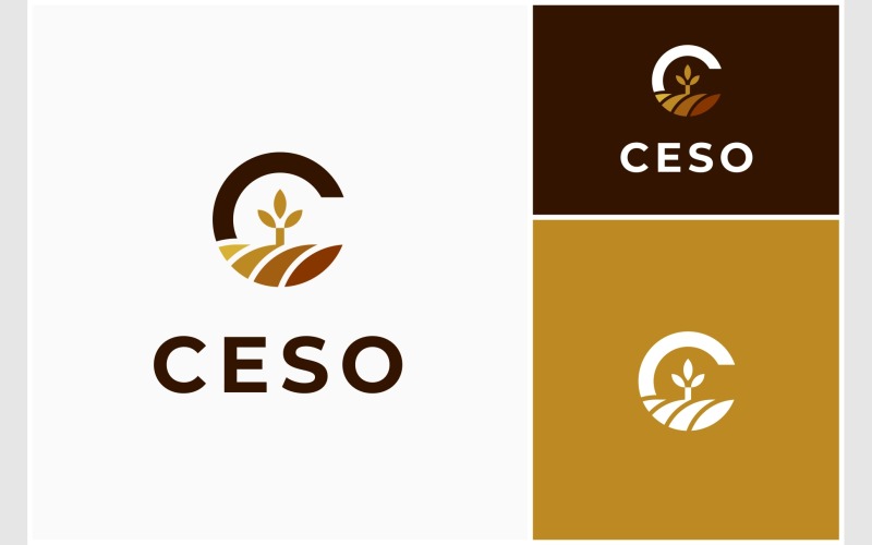 Logo di frumento di grano di terra agricola lettera C