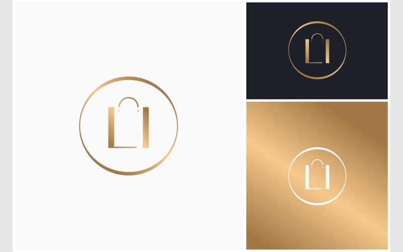 Logotipo de luxo dourado da sacola de compras