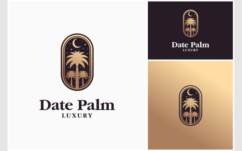 Logotipo luxuoso do céu noturno da palmeira da data