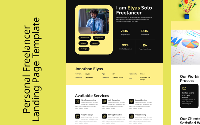 Elyas - Persoonlijke freelancer Elementor Kit-sjabloon voor bestemmingspagina's