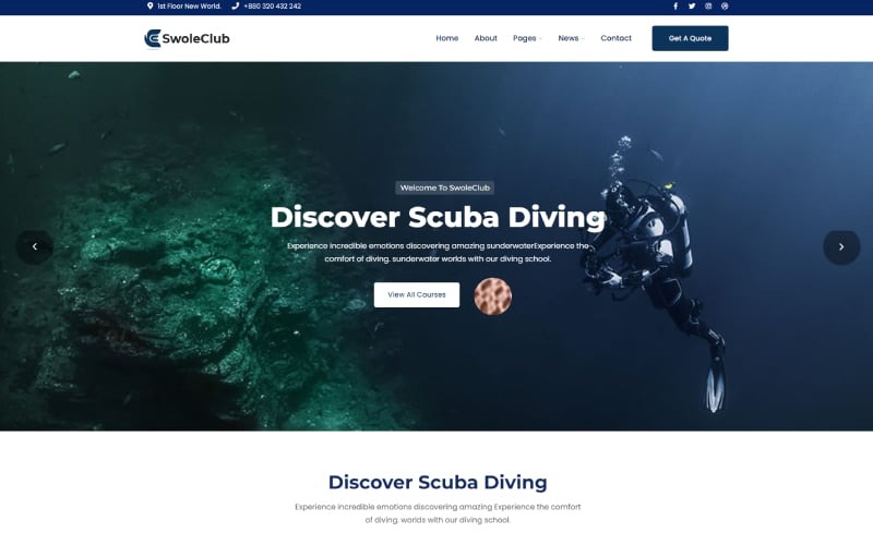 Swole – Tema de WordPress para escuela de club de buceo