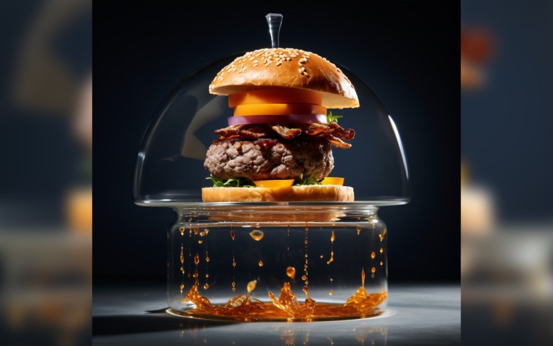 Burger flottant ouvert toutes les couches dans un bol en verre 66