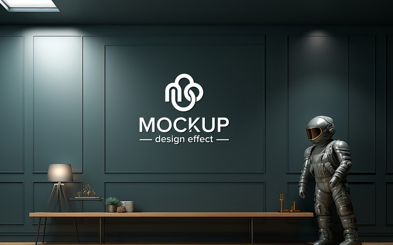 3d logo mockup on wall indoor with light