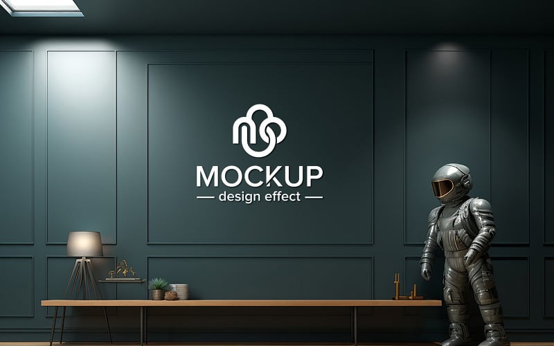 Mockup logo 3d sulla parete interna con luce