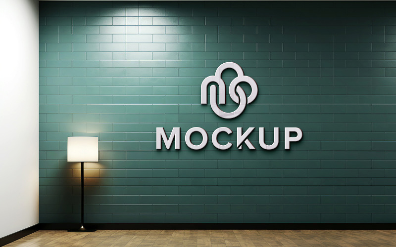 Modello 3d per interni con muro di mattoni con logo psd