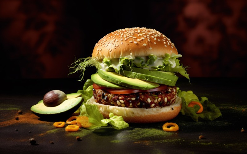 Bacon burger with beef patty with vegetables 80
