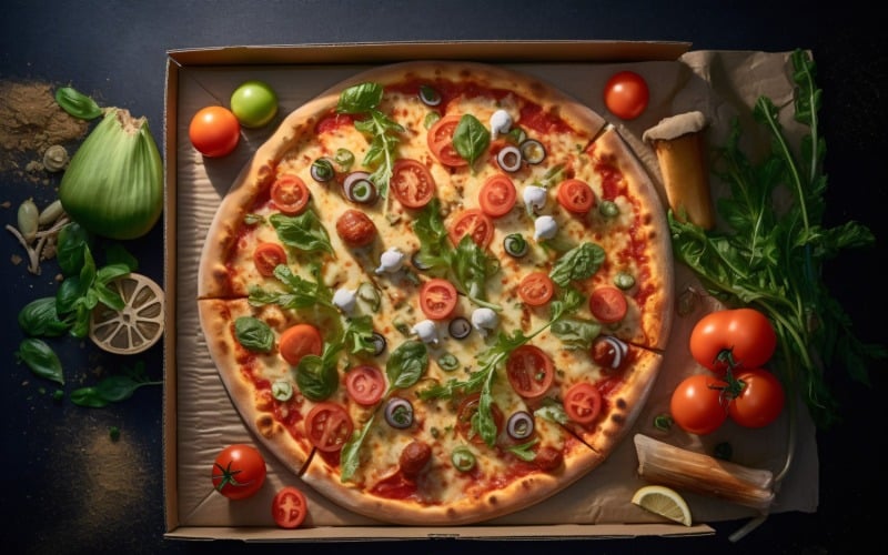 Flatlay Realistic Veggie Pizza 4