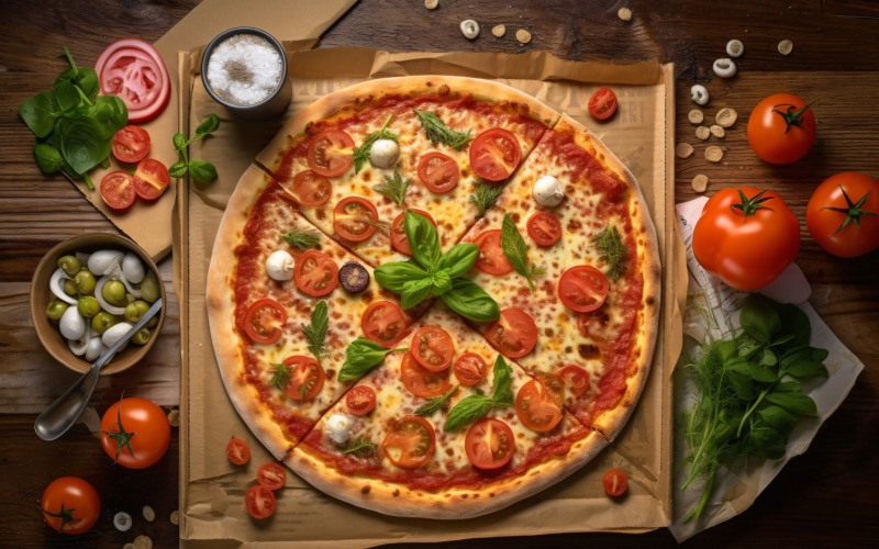 Flatlay Реалистичная вегетарианская пицца 3