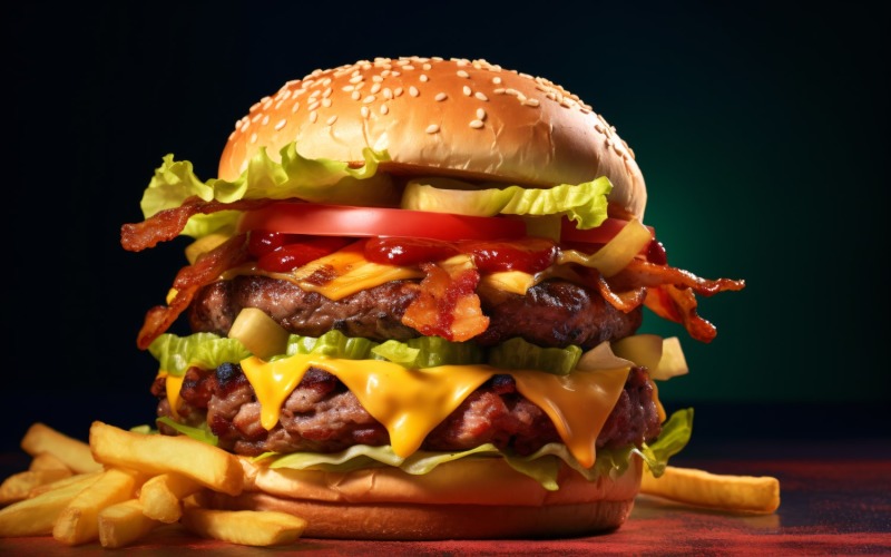 Горячий гамбургер, бургер с беконом и говяжьей котлетой 89