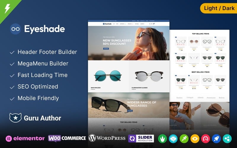 EyeShade - Eye Glasses Goggles and Eye Wear Elementor WooCommerce Theme
