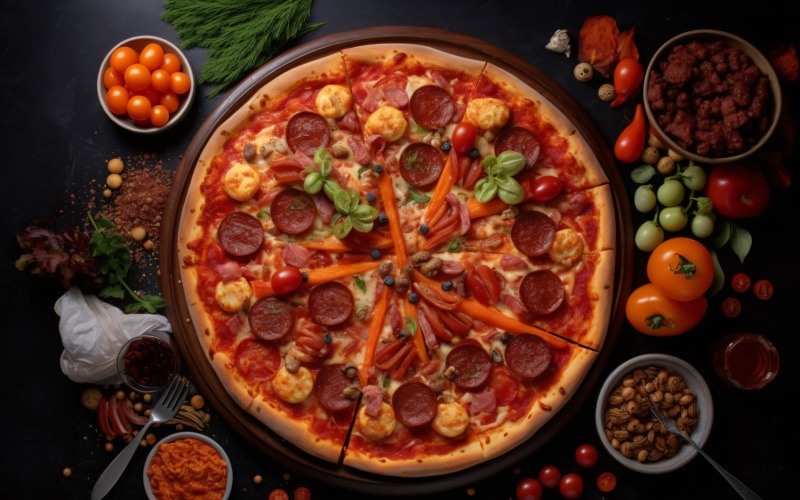 Flatlay Realistyczna pizza pepperoni 41