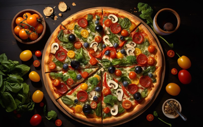 Flatlay realistická vegetariánská pizza 102