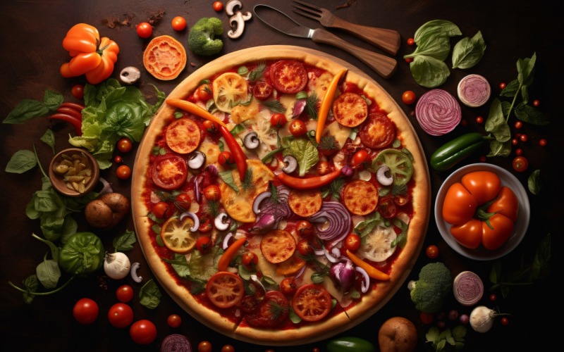 Flatlay realistická vegetariánská pizza 103