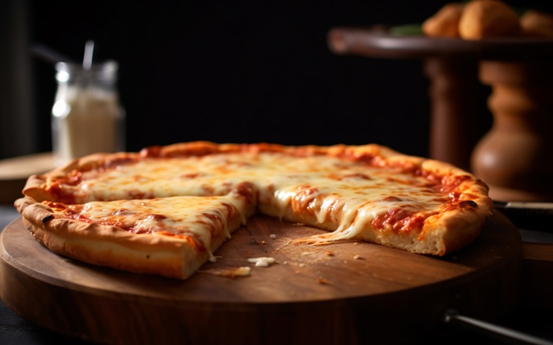 Принимая кусок пиццы Подъемник горячей сырной пиццы на столе 104