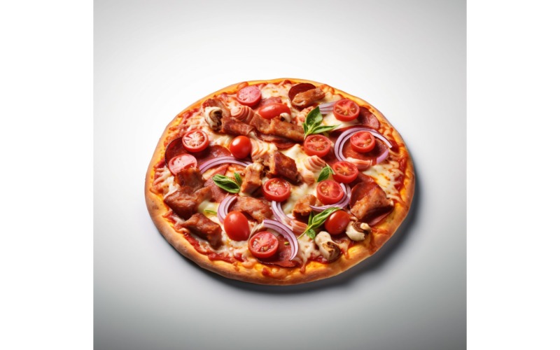 Beyaz arka planda etli pizza 57