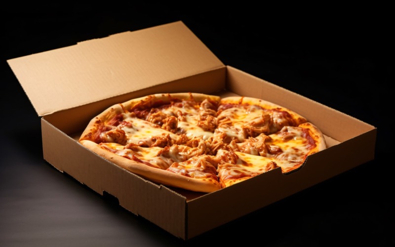 Boîte à pizza en carton ouverte Pizza au poulet BBQ réaliste 17