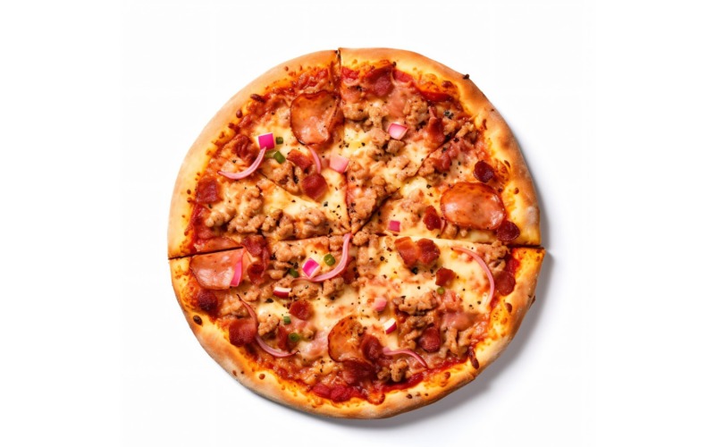En platt realistisk pizza med korv och pepperoni på 52