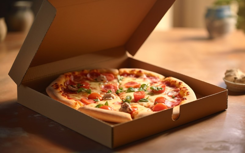Open kartonnen pizzadoos Realistische vegetarische pizza 13