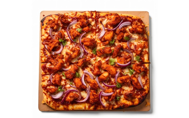 Pizza au poulet BBQ carré sur fond blanc 13