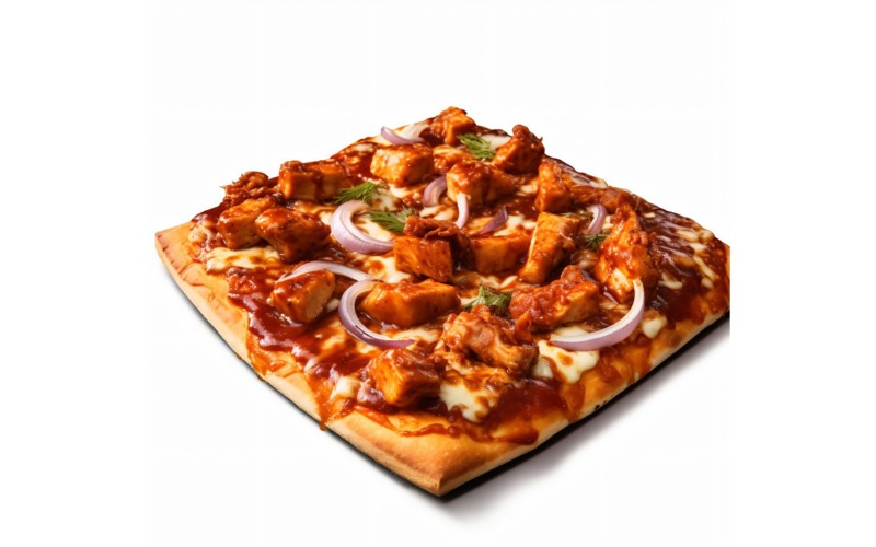Pizza au poulet BBQ carré sur fond blanc 16