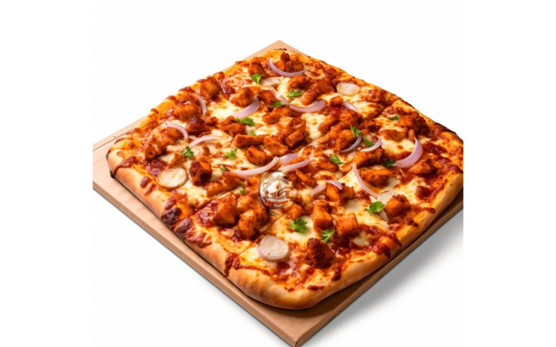 Pizza au poulet BBQ carré sur fond blanc 18