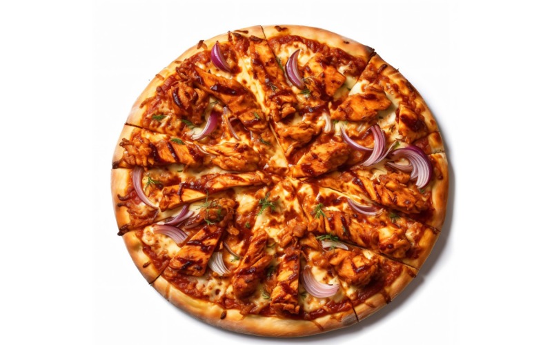 Une pizza au poulet barbecue et des oignons dessus, à plat, photo 7