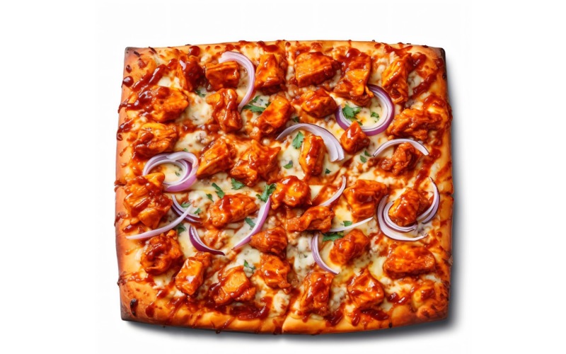 Vierkante BBQ Chicken Pizza op witte achtergrond 15