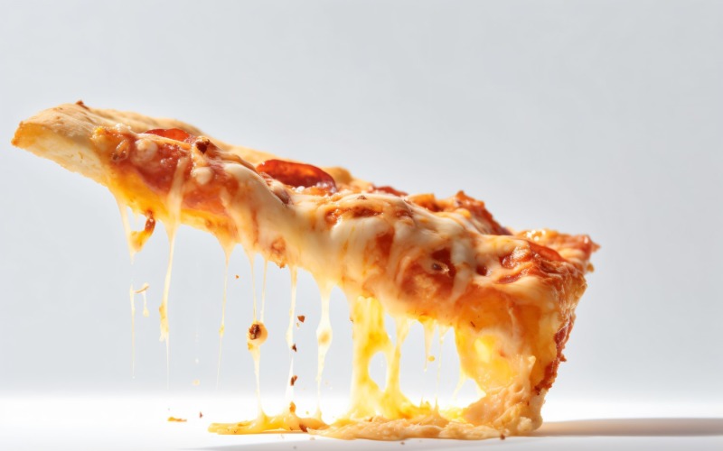 A slice of pizza with cheese dripping off it 14