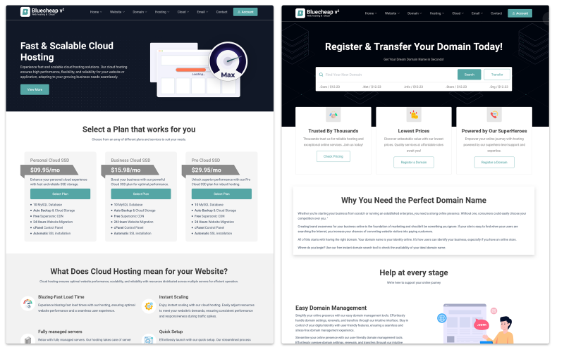 Modello WHMCS di hosting Web Blucheap Host v2