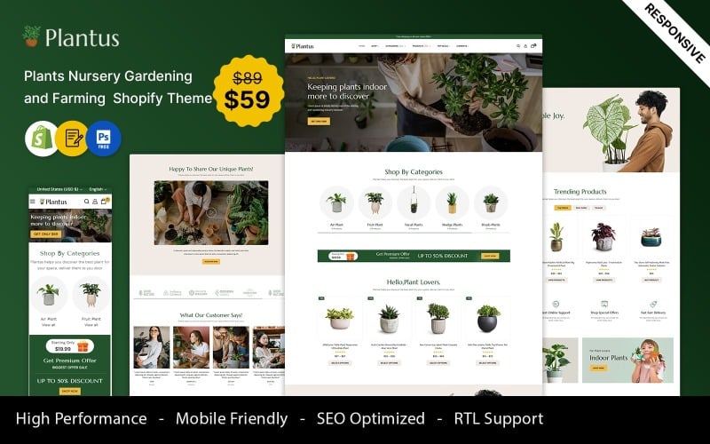 Plantus - Növényfaiskola Kertészet és gazdálkodás Shopify téma