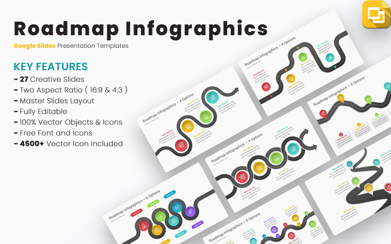 Roadmap-Infografiken Google Slides-Vorlagen