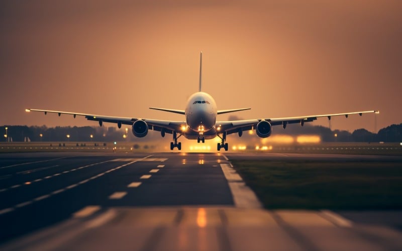 Hela vingar framifrån av en Airbus, flygbolag som landar 218