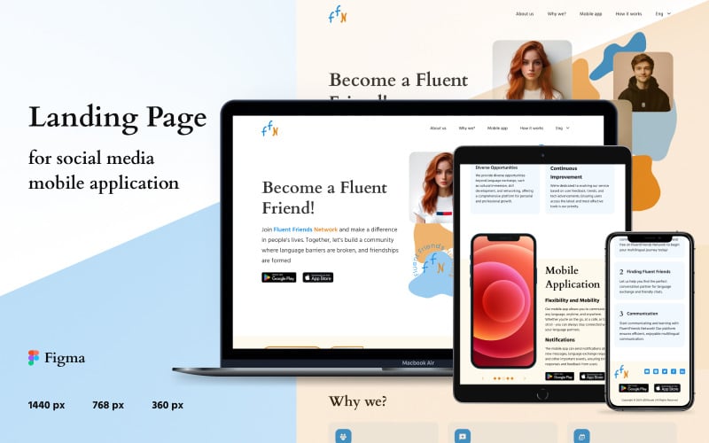 Fluent Friend Network — 移动应用登陆页面模板