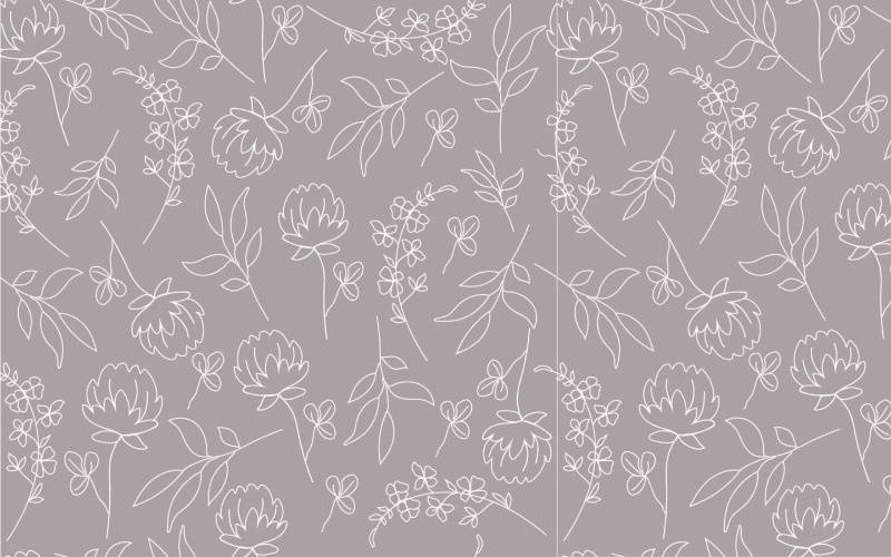 Szürke Flower Line Art Seamless Pattern