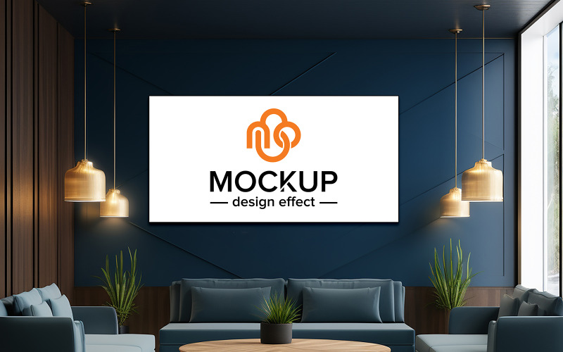 Il mockup della parete orizzontale per interni sostituisce il tuo logo o design