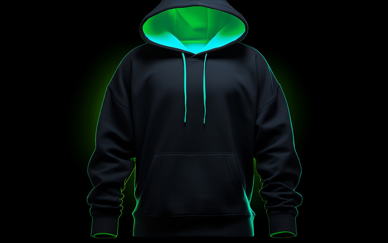 Moletom com capuz escuro masculino com ação neon_ maquete de moletom em branco com ação neon