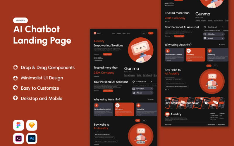 Assistify - Pagina di destinazione AI Chatbot V1