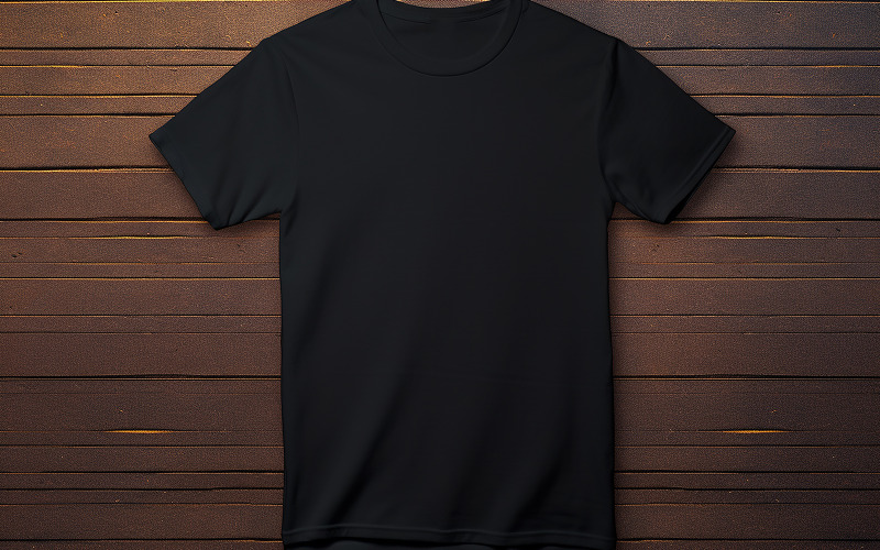 Camiseta negra colgada_camiseta en blanco colgada en la pared de madera