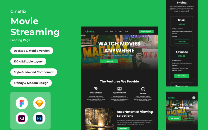Cineflix - 电影流媒体登陆页面 V