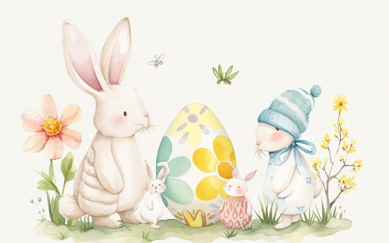 Akvarell húsvéti nyuszik színes húsvéti tojásokkal 71