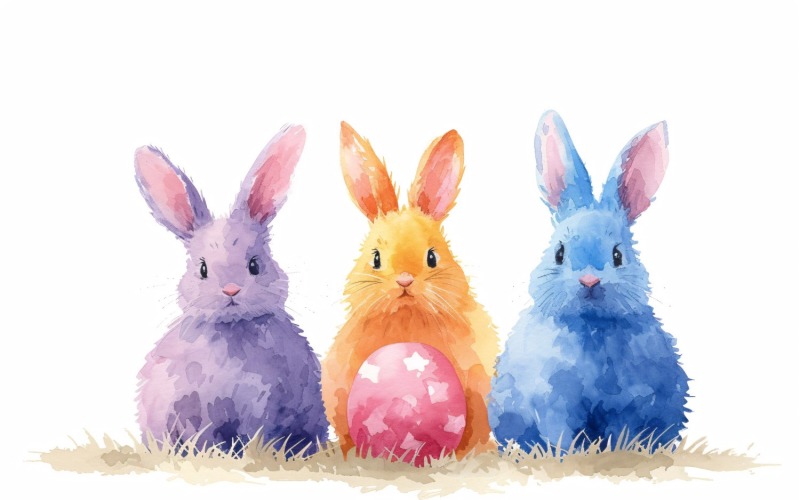 Акварельные пасхальные кролики с красочными пасхальными яйцами 5