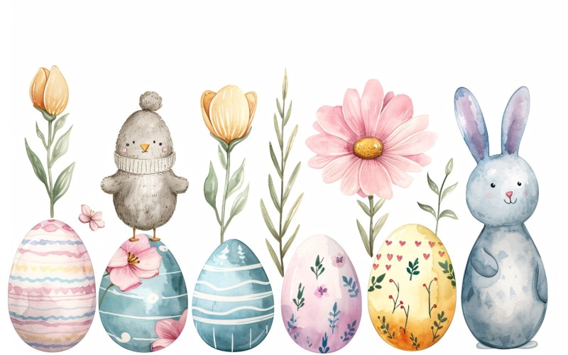Colourful Watercolour Decorative Easter Egg & Spring Flower  120