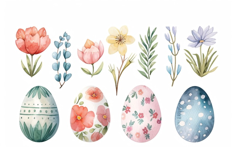 Barevné akvarelové dekorativní velikonoční vajíčko a jarní květina 168