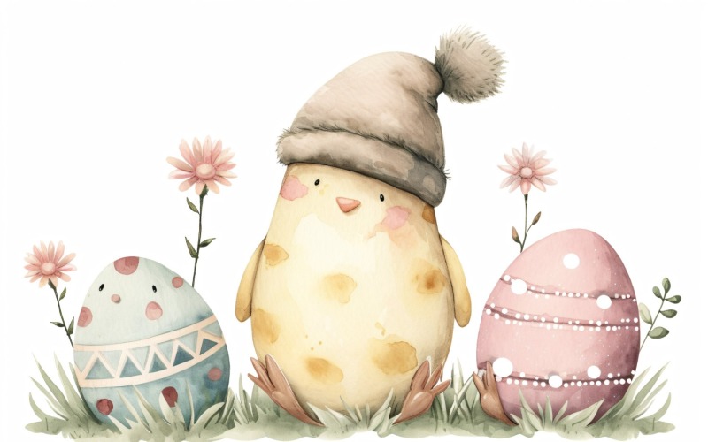 Színes akvarell dekoratív húsvéti tojás és tavaszi virág 173