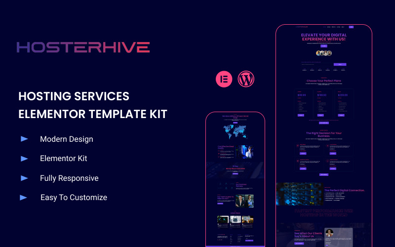 Hosterhive – шаблон веб-сайту постачальника послуг хостингу та доменів – набір Elementor