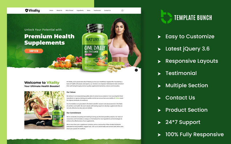 Vitality – víceúčelové téma Shopify pro jeden produkt