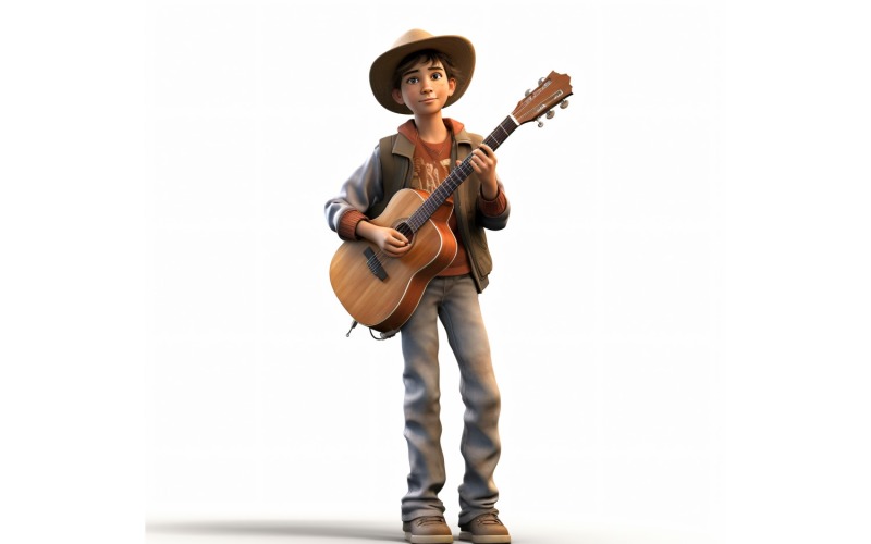 3D karakteres gyermek fiú zenész megfelelő környezettel 1