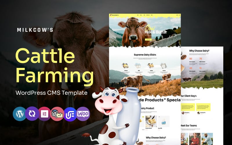 Milkcow - Tema WordPress Elementor multifuncional de pecuária e produtos lácteos