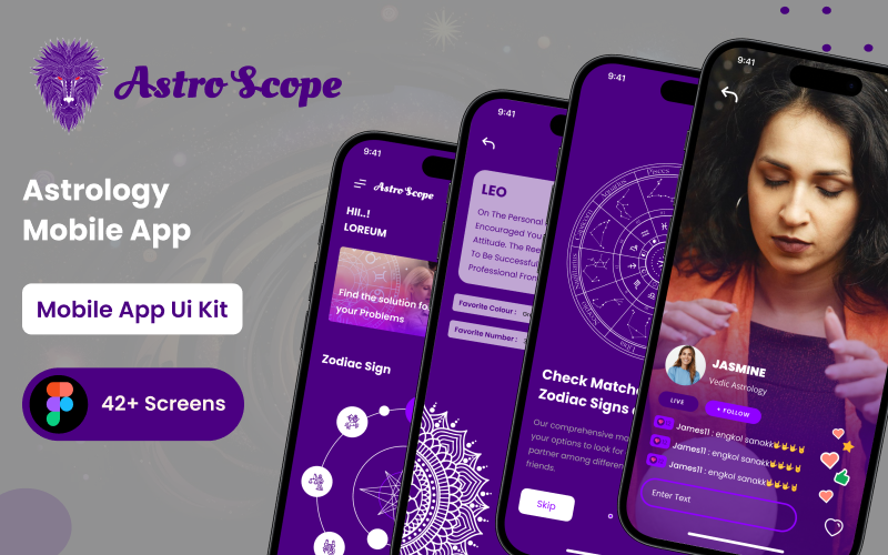 AstroScope - Astroloji Mobil Uygulaması Figma Şablonu